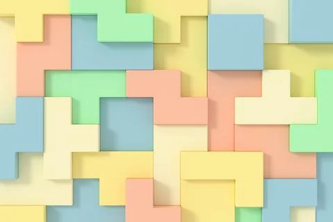 Abstract background of Soma cube. Puzzle pattern. 3D rendering. Stock Illustration