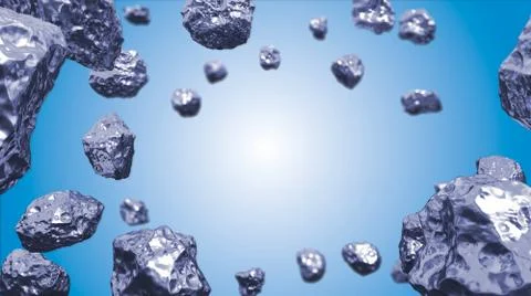 Abstract background in the space with cold silver blue asteroids. Copyspace.. Stock Illustration