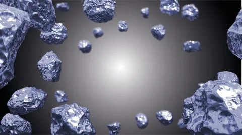 Abstract background in the space with cold silver blue asteroids. Copyspace.. Stock Illustration