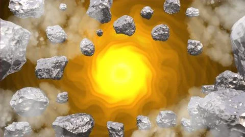 Abstract background in the space with silver asteroids. Copyspace empthy ar.. Stock Illustration