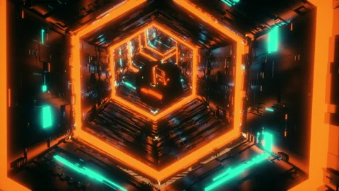 Abstract background with a specular polyhedron flying through the hexagon tunnel Stock Footage 131201415