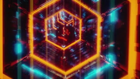 Abstract background with a specular polyhedron flying through the hexagon tunnel Stock Footage 131893006