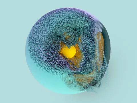 Abstract background with sphere and glowing core. 3D Stock Illustration