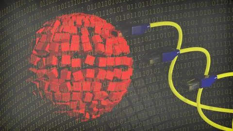 Abstract background with sphere, binary numbers and internet cables Stock Illustration