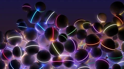 Abstract background of spheres with neon light Stock Illustration