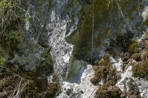 Abstract background. Stone formation of a sheer cliff close-up. Stock Photos