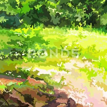 Abstract background of a sunny green meadow in the forest Stock Illustration