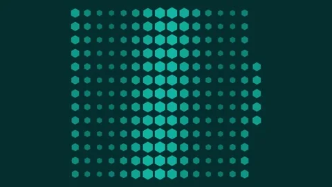 Abstract background with a teal halftone pattern of repeating hexagon shapes Stock Footage 335146089