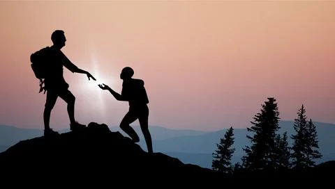 Abstract Background. Teamwork concept and together rise on mountain, Success Stock Illustration