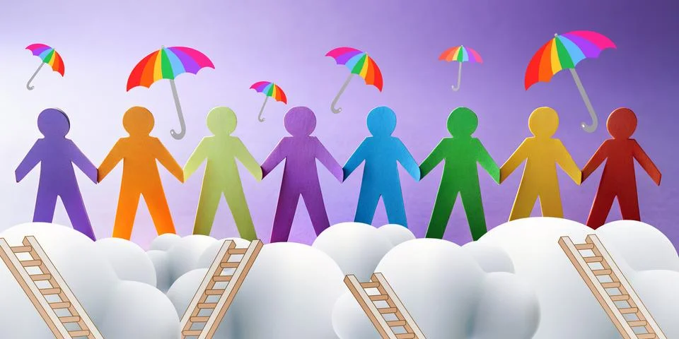 Abstract background. Teamwork concept and ladder LGBTQ dreams with different Stock Illustration