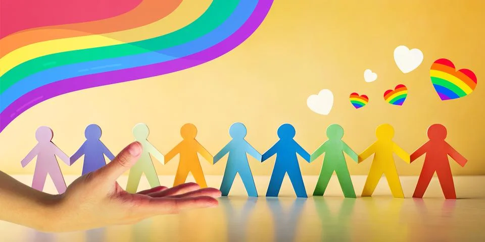 Abstract background. Teamwork concept and LGBTQ friendship with rainbow flags Stock Illustration