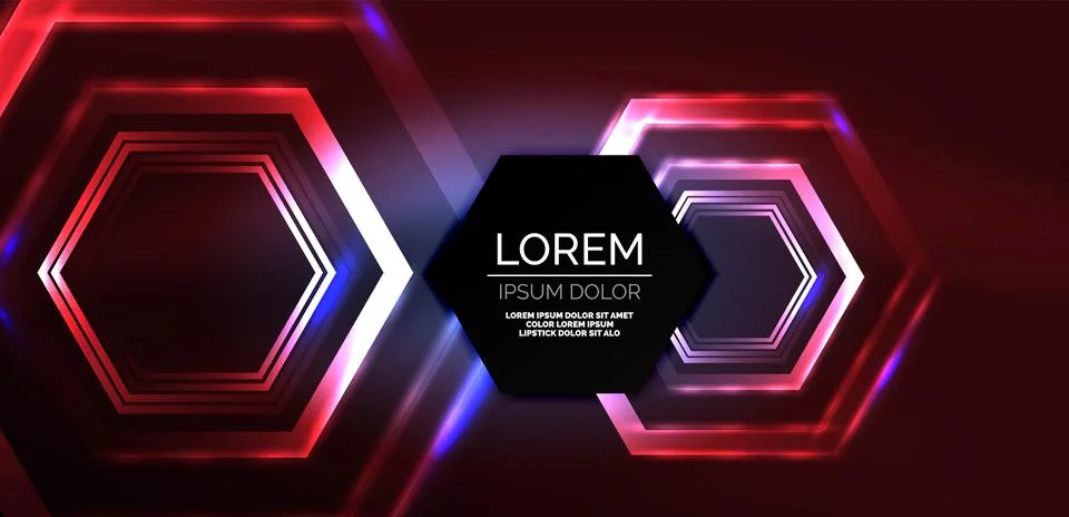 Abstract background techno neon hexagons. Hi-tech vector illustration for Ilustración de archivo