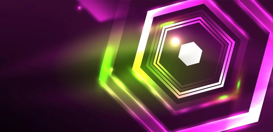 Abstract background techno neon hexagons. Hi-tech vector illustration for Ilustración de archivo