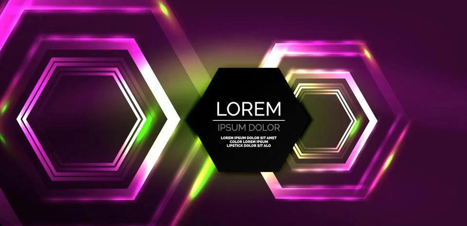 Abstract background techno neon hexagons. Hi-tech vector illustration for Ilustración de archivo