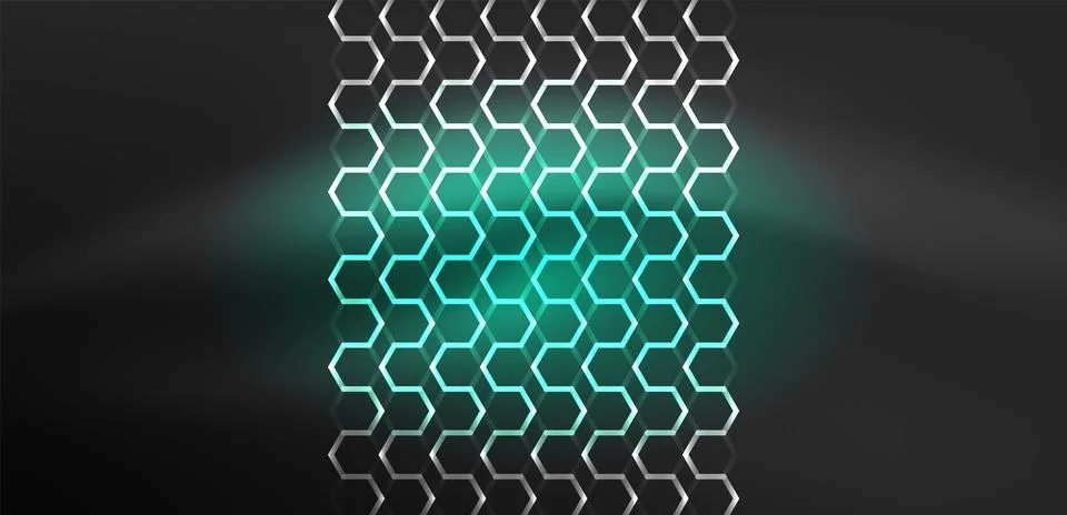 Abstract background techno neon hexagons. Hi-tech vector illustration for Ilustración de archivo