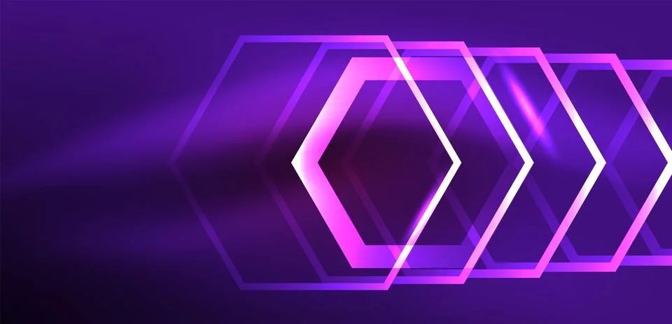 Abstract background techno neon hexagons. Hi-tech vector illustration for Ilustración de archivo