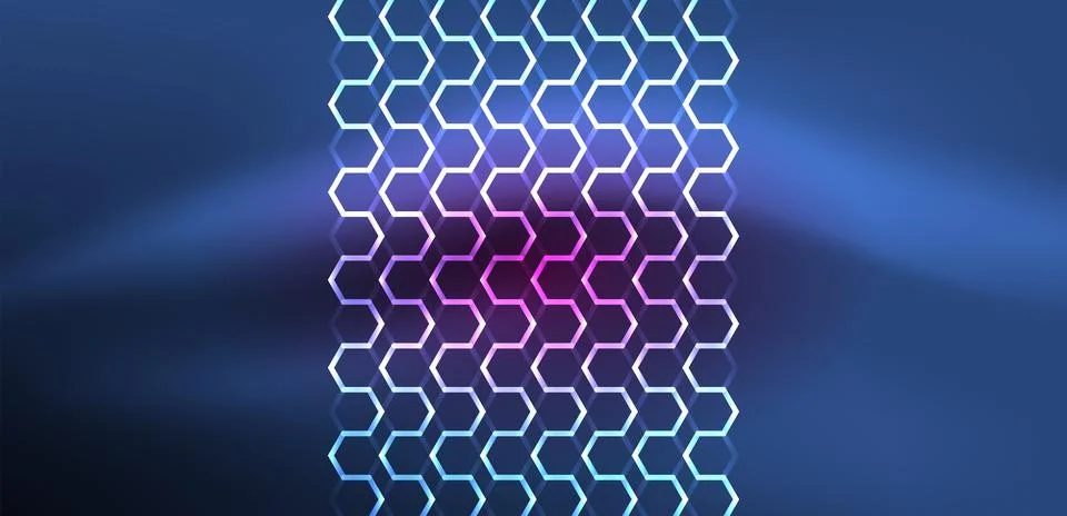 Abstract background techno neon hexagons. Hi-tech vector illustration for Ilustración de archivo