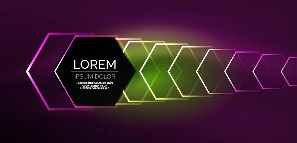 Abstract background techno neon hexagons. Hi-tech vector illustration for Ilustración de archivo