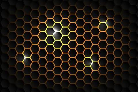 Abstract Background technology hexagon shape on yellow neon background, Vec.. Stock Illustration