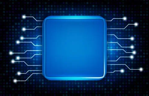 Abstract background of technology square processor and circuit line on blue b Illustrazione stock