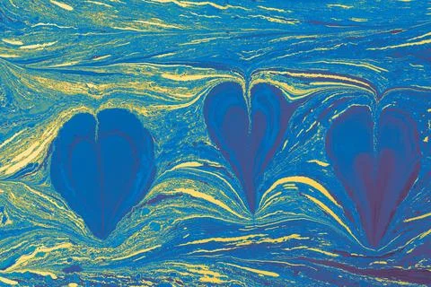 Abstract background templates with  Ebru marbling heart shape patterns Stock Illustration