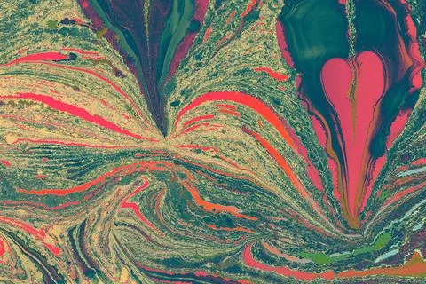 Abstract background templates with  Ebru marbling heart shape patterns Stock Illustration