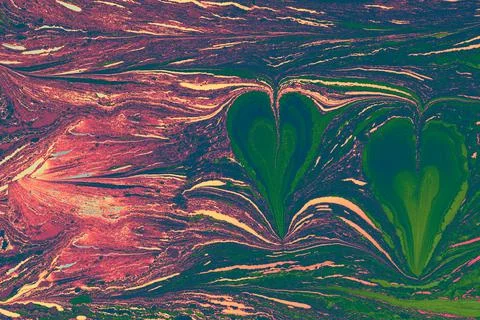 Abstract background templates with  Ebru marbling heart shape patterns Stock Illustration