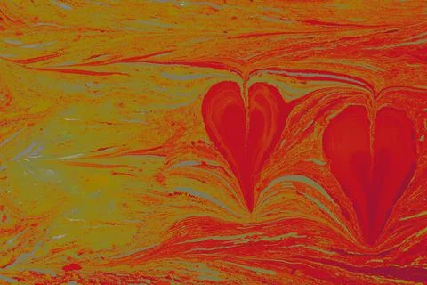 Abstract background templates with  Ebru marbling heart shape patterns Stock Illustration