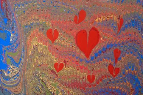 Abstract background templates with  Ebru marbling heart shape patterns Stock Illustration
