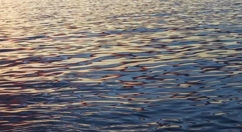 Abstract background texture of calm sea water ripples reflecting golden sun.. Stock Photos
