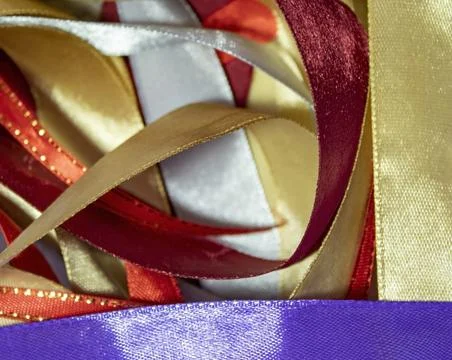 Abstract Background Texture Colored Satin Ribbons. Minimal Curls, Shapes an.. Stock Photos