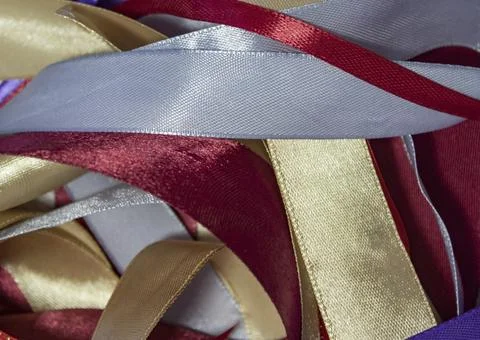 Abstract Background Texture Colored Satin Ribbons. Minimal Curls, Shapes an.. Stock Photos