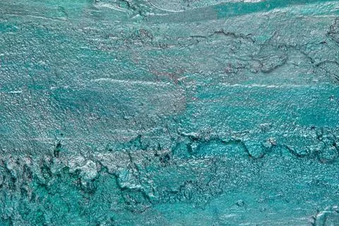 Abstract background: textured plaster with emerald turquoise color, close Stock Photos