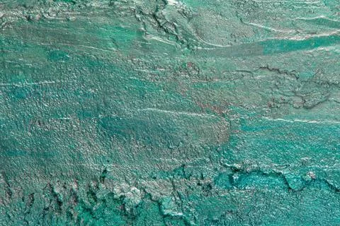 Abstract background: textured plaster with emerald turquoise color, close Stock Photos