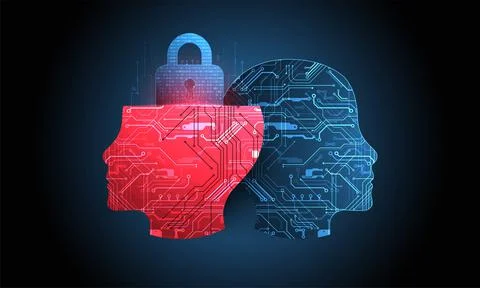 Abstract background on the theme of artificial intelligence. Head shape with  스톡 일러스트