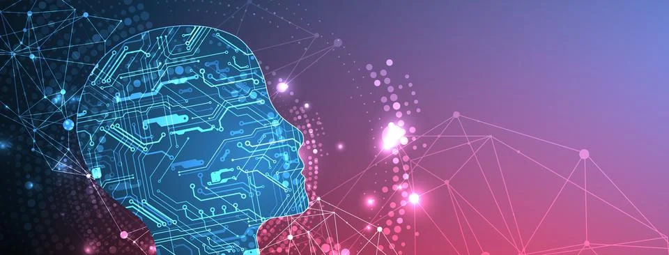 Abstract background on the theme of artificial intelligence. Head shape with  스톡 일러스트