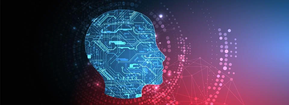 Abstract background on the theme of artificial intelligence. Head shape with  Stock Illustration