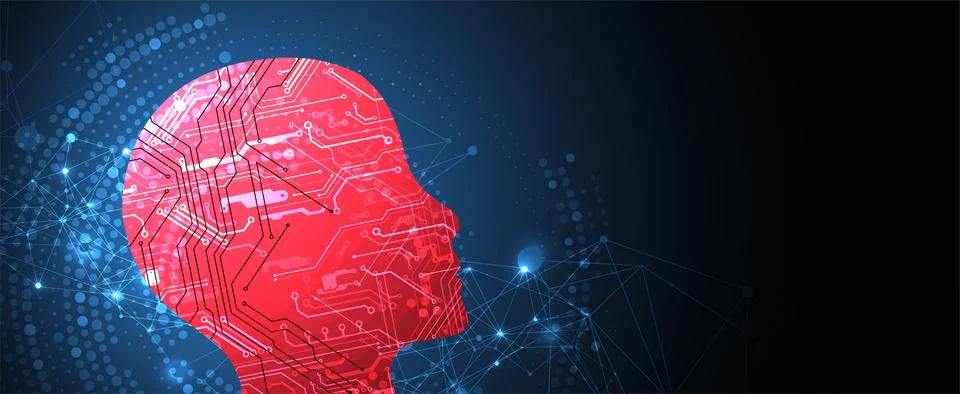 Abstract background on the theme of artificial intelligence. Head shape with  스톡 일러스트