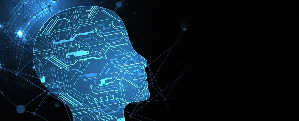 Abstract background on the theme of artificial intelligence. Head shape with  스톡 일러스트