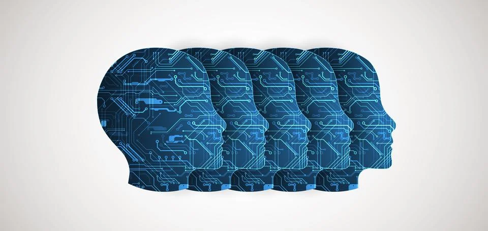 Abstract background on the theme of artificial intelligence. Head shape with  Stock Illustration