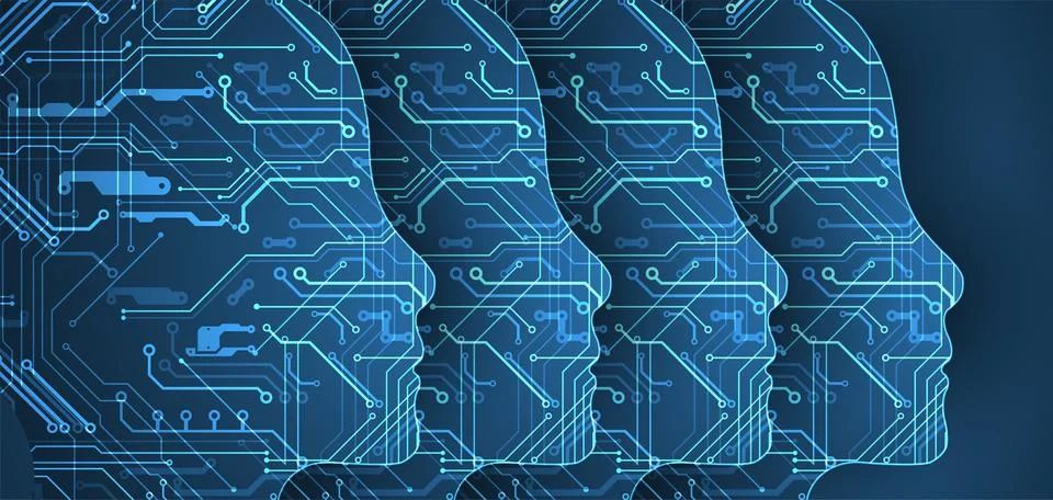 Abstract background on the theme of artificial intelligence. Head shape with  Stock Illustration