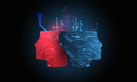 Abstract background on the theme of artificial intelligence. Head shape with  스톡 일러스트