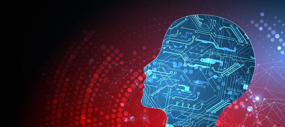 Abstract background on the theme of artificial intelligence. Head shape with  스톡 일러스트