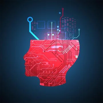 Abstract background on the theme of artificial intelligence. Head shape with  Illustrazione stock