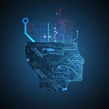 Abstract background on the theme of artificial intelligence. Head shape with  스톡 일러스트