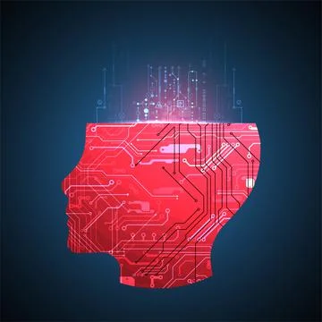 Abstract background on the theme of artificial intelligence. Head shape with  Illustrazione stock