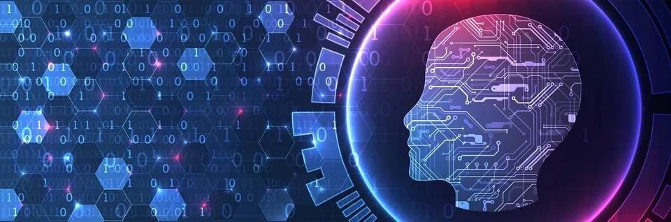 Abstract background on the theme of artificial intelligence. Head shape with  Stock Illustration