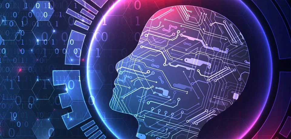 Abstract background on the theme of artificial intelligence. Head shape with  스톡 일러스트