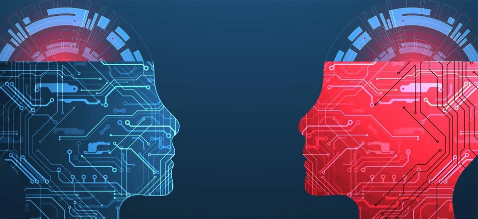 Abstract background on the theme of artificial intelligence. Head shape with  스톡 일러스트