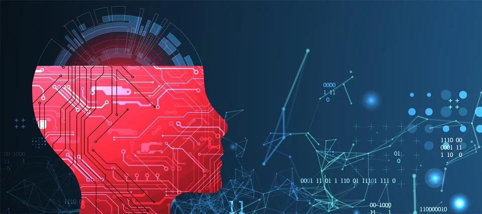 Abstract background on the theme of artificial intelligence. Head shape with  스톡 일러스트